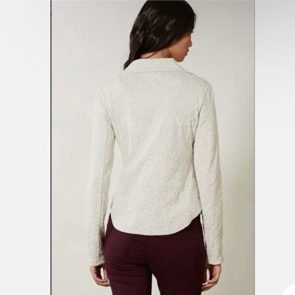 Anthropologie Saturday Sunday Luddy Moto Paisley Knit Sweater Jacket Pale Grey - Picture 3 of 11